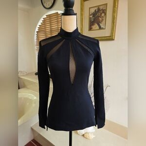 Free People Elegant Black Sheer Panel Top